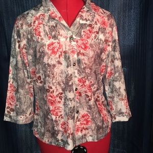 Sheer grey blouse with 3/4 sleeves size small